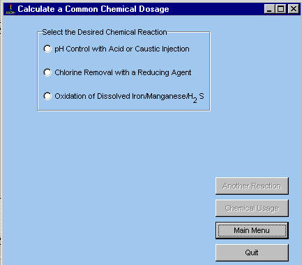 Calculates chemical concentration required for common contaminant reactions