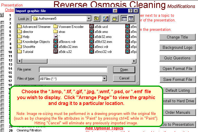 A background graphic can be imported and placed on the page, universal to the entire presentation.