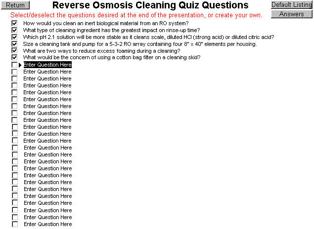Presenters can choose which quiz questions to use and insert their own questions.